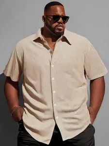 【Plus Size】 Short Sleeve Shirt, Casual Trendy Shirt, Loose Casual Top for Outdoor Sports, Men's Clothes for Summer, Menswear