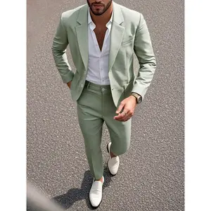 Men's solid color slim fit suit, elegant and fashionable wedding dress, long sleeved button design, suitable for all seasons, men's clothingRAIMENTRY