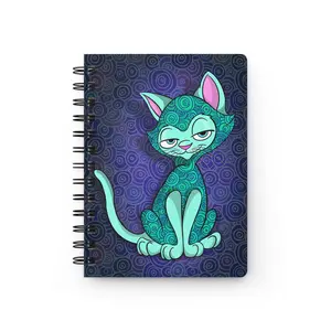 Sassy Cat Art - Whimsical Swirl Circle Art Deco Sassy Cat Spiral Bound Journal - Cute Notebook, Writing Journal, Gift for Cat Lovers, Unique Stationery, Art Journal