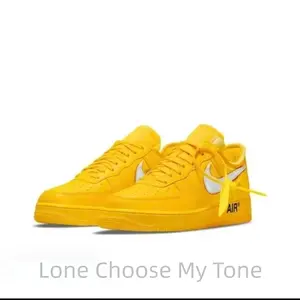Unisex Low Top Casual Sneakers Bright YellowLeather Lace-Up Shoes