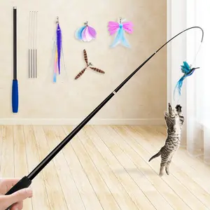2025 Latest Cat Toys, 2 in 1 Spring Cat Wand Toy with 2PCS Ultra-Long Cat Teaser, 4PCS Spring Steel Wire & 5PCS Feather Refills for Kitty Kitten Indoor Cats Accessories