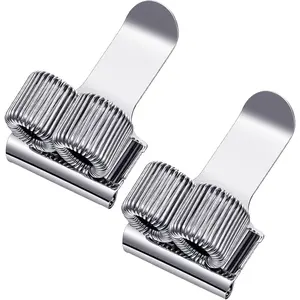 Pen Holder Clip for Notebook & Clipboard, 2 count Double Hole Hook Metal Pen Loop Clip, Retractable Spring Loop Pencil Clips Hook, Adjustable Pens Holder Attachments for Journal, Notebook