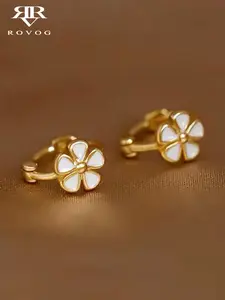 1 pair of white water droplet glaze simple five petal flower design exquisite daily dating copper material Minimalist Earrings women's earrings Stud Earrings Jewelry