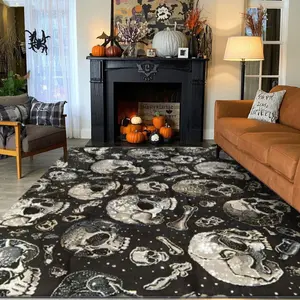 Halloween Dark Skull Pattern Carpet, Home Decor Rug for Living Room Sofa Bedside Coffee Table, Multiple Sizes Available