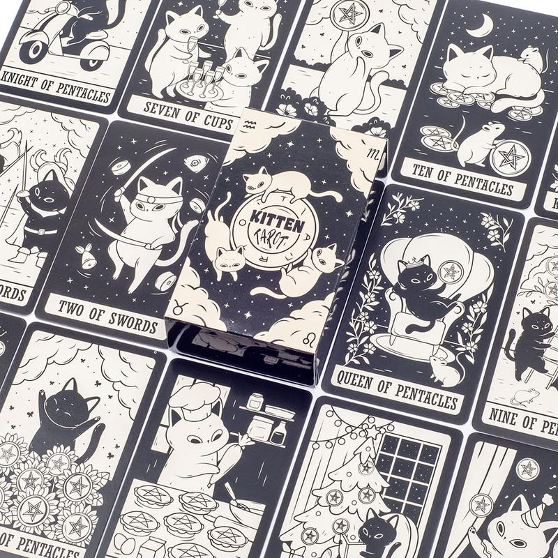 New 2025 Jewelry Design Kitten Tarot Deck 78Pcs Cute Black and White For Beginners Version Mysterious Board Game Fun Fortune telling Kit Nice Gifts