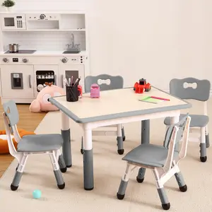 【GARVEE】Adjustable Height Kids Table and 4 Chairs Set for Ages 2-8, Multi-Activity Arts & Crafts Desk with Graffiti Desktop, Non-Slip Legs, Supports up to 300lbs, Ideal for Classrooms, Daycares, and Home