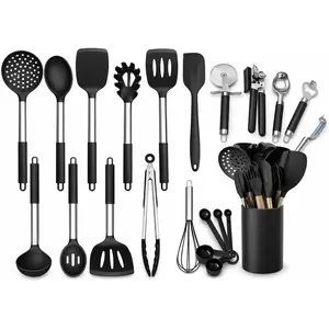 17-Piece Kitchen Utensils Set, Silicone Cooking Tools with Stainless Steel Handles, Heat Resistant Non-Stick Kitchen Set with Measuring Cups & Gadgets| SV Deals