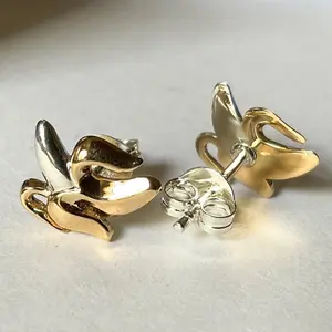 Mixed Metal Sterling Silver and Brass Banana Stud Earrings