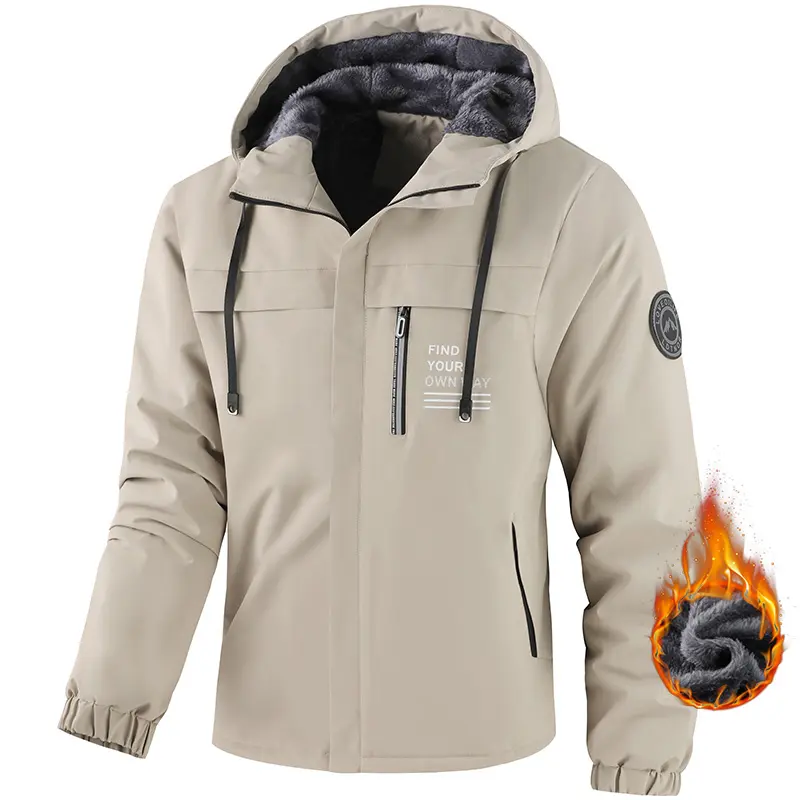 New for Autumn/Winter 2026 men’s fleece-lined hooded cotton jacket—windproof, waterproof, cold-resistant, heat-retaining; suitable for outdoor mountaineering; model 114XJ-5817
