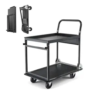 VEVOR Foldable Push Cart Dolly, 700 lbs, Heavy Duty Platform Hand Truck with Wheels, High-Strength Steel, 2 Tier Moving Flatbed Cart, for Warehouse, Garage, Workshop, Office, 28.7 x 18.5 x 32.3 in Collapsible Folding Wagon