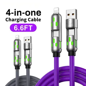 [Buy 1 Get 1 Free] 6.6ft 4-in-1 Fast Charging Cable, USB-A & USB-C to USB-C/Lightning, Up to 65W Power Delivery, Data Sync, Breathing Light, for iPhone 16/15, iPad Pro, Samsung & Laptops
