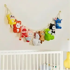 Bohemian Plush Toy Storage Hanging Organization Chain with Hooks & Metal Clips - Fabric Organizer for Stuffed Animals, Hats, Socks, Holiday Cards - Space-Saving Wall Decor for Nursery, Living Room, Bedroom for Halloween and Christmas Wall Hanging Ornament