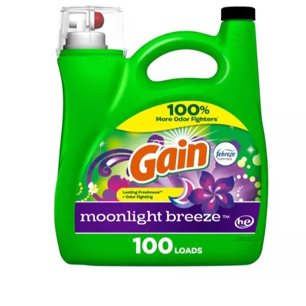 Gain Moonlight Breeze Liquid Laundry Detergent Super Fresh Blast Scent HE Compatible 107 Loads 154 fl oz Odor Defense Detergent Highly Scented black gloves