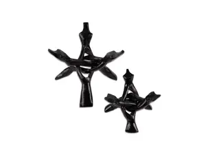 Wish Well Black Wooden Tripod Stand, 4" & 6" Hand-Carved, Ideal for Abalone Shells, Decorative Bowls, Crystal Balls, Sphere, and Geodes