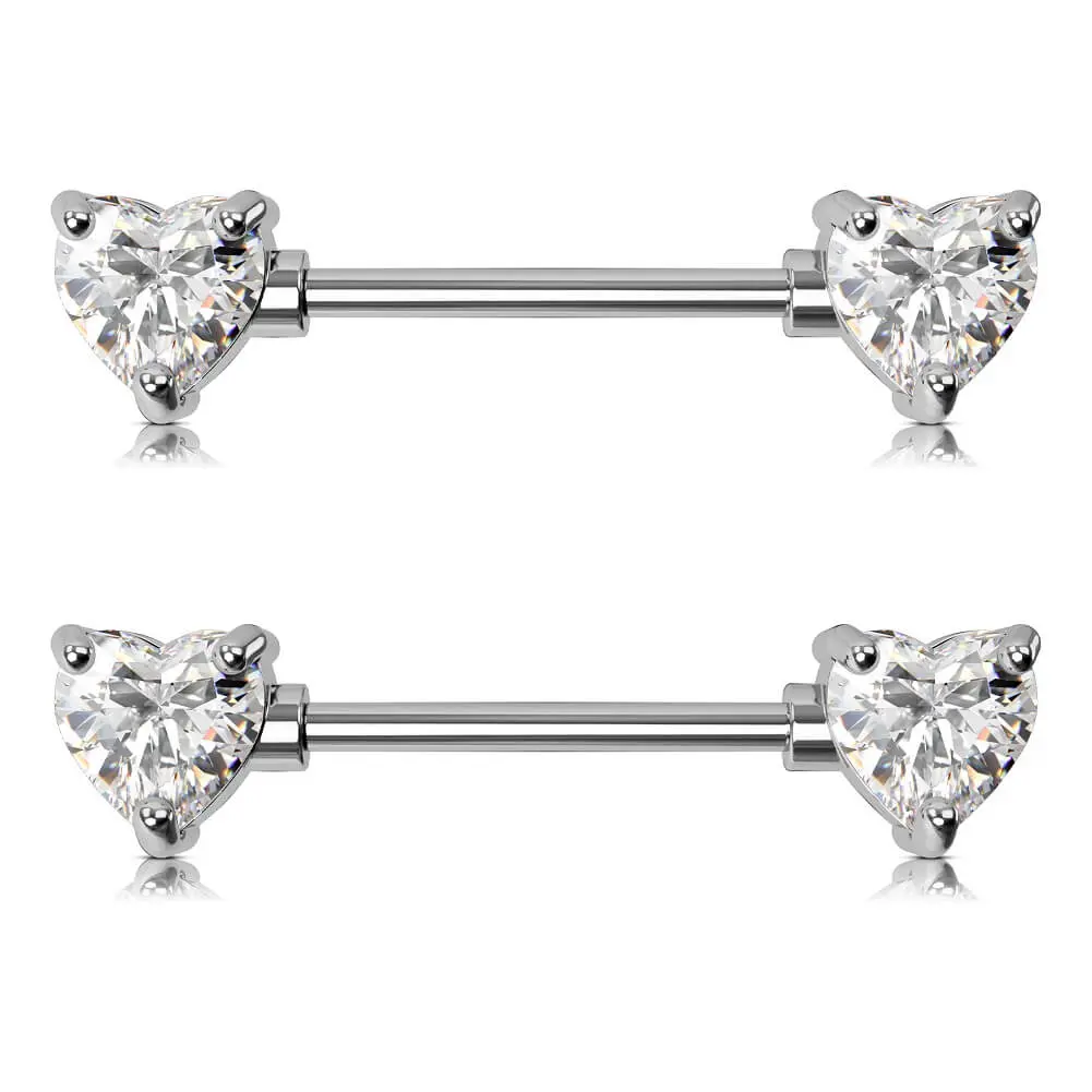 Oufer 14G Heart Clear CZ Titanium Nipple Jewelry