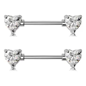Oufer 14G Heart Clear CZ Titanium Nipple Jewelry