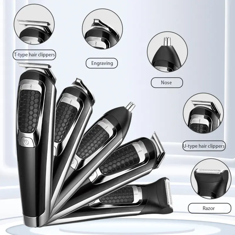KOMINGDON Professional 5-in-1 Electric Hair Styling Kit - Men's Personal Grooming Set with Multiple Accessories, Lithium-Ion Powered, for Home Haircut, Razor, Facial, Trimmer, Smooth, Long-Lasting Power, Usb-C Plug, Five-Piece Kit