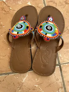 women's flat beaded leather sandals summer sandals Shoe Footwear Girl Walking Shoes Handmade Colorful