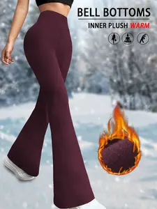 Women's Super Soft High Waisted Fleece Flare Leggings, Tummy Control Soft Bootleg Bootcut Pants, Comfortable Winter Wear