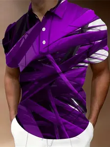 Men's Tennis Outdoor Golf Polo Shirt, Golf Tournament Shirt, Athletic Shirt, Geometric 3D Digital Print Trendy Clothing, Casual Fitted Long Sleeve Top for All Seasons
