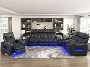 Homelegance 9516BLK-2PWH 2 pc Fairway black breathable faux leather power motion sofa and love seat set USB LED