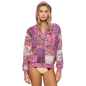 BANDANA QUILTED RELAXED ZIP HOODIE - PINK