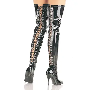 Women's 5-in Heel Decor Stretch Patent Boot - SEDUCE-3063 Black Stylish Heeled Footwear