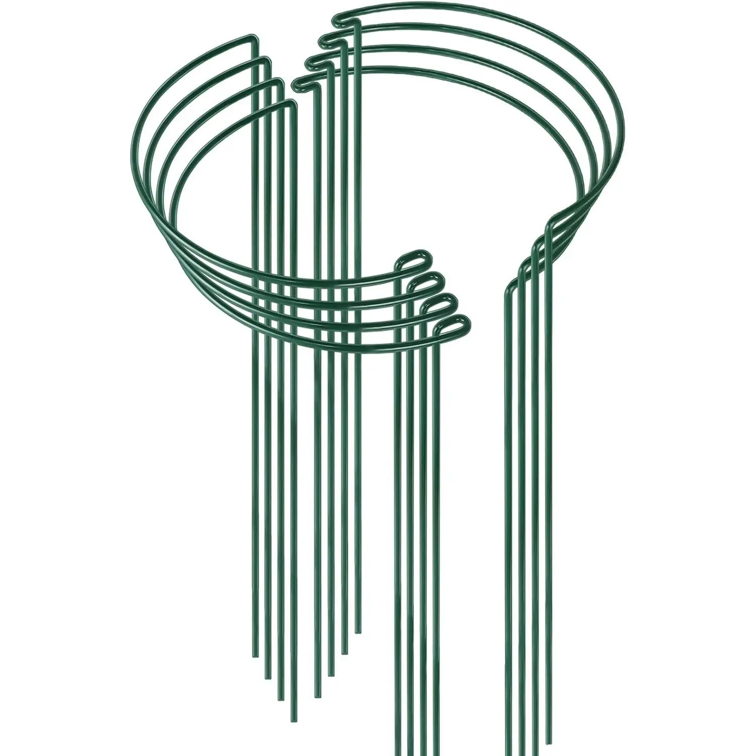 8 Pack 24 Inch  Support Stakes, 10" Wide x 24" High Half Round Metal Garden  Stake Peony Support Cage, Green  Support Ring Border for Tomato,Hydrangea,Flower Indoor Outdoor