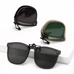 180° flip-up polarized sunglasses clip lens. Ultra-thin flat lens embedded in the sunglass clip. Foldable and ultra-lightweight eyeglass clip, comes with a portable storage case. Unisex design, UV400 full UV protection, anti-glare, ideal for driving.