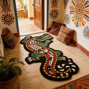 American Style Hip-Hop Trend Irregular Shape Crocodile Bone Carpet Rug, Soft Washable Bohemian Fashion Mat for Living Room Bedroom