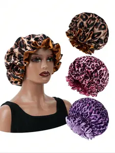Leopard Print Double Layer Satin Elastic Hair Bonnet, Soft & Stylish Design for Women, Perfect for Daily Use & Gift Giving