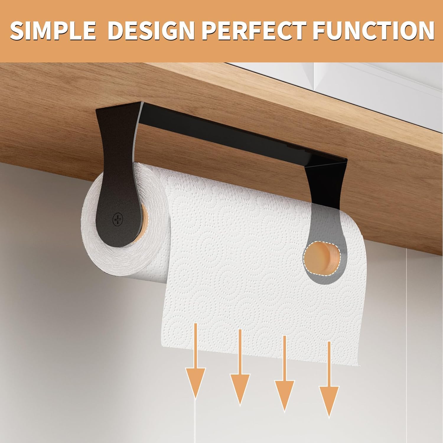 Paper Towel Holder Under Cabinet, Stainless Steel, Wall Mount, Black Adhesive Paper Roll Holder for Kitchen and Bathroom