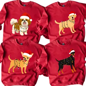 Santa Paws Christmas Light Dog Ver2 Sweatshirt - Red Color, 50 Dog Breeds in Festive Santa Hat, Dog Lover Holiday Crewneck Sweater, Holiday Dog Lover Gift For Women and Men