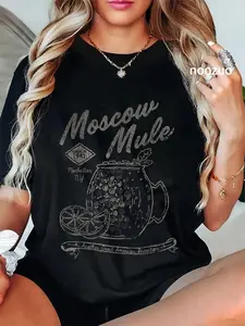 100% Cotton Unisex Moscow Mule Copper Mug Vintage Cocktail T-Shirt Casual Top