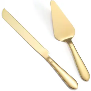 Wedding cake cutting set, elegant cake and server set, equipped with thickened stainless steel rounded edges, cake cutter shovel for cake cutters, birthday anniversary Christmas, 2 pieces, gold color