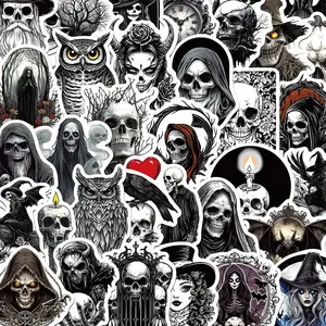 Skull Pattern Sticker, 50/1000pcs Waterproof Self Adhesive Decor Paper, Decor Sticker for Gift Greeting Card Water Bottle Laptop Phone, Ornaments