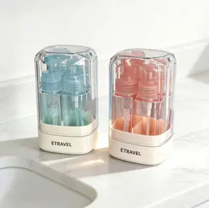 4-in-1 Travel Dispenser Bottle for Toiletries Portable Cosmetic Shampoo Lotion Compact Plastic Container Easy Press Smooth Flow Airplane Carry-on Approved