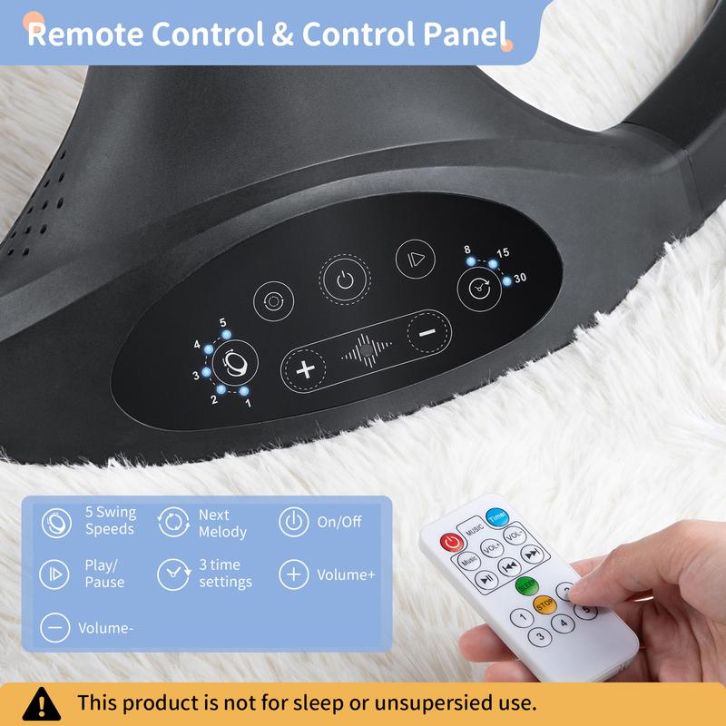 LAREX Baby Swing for Infants | Electric Bouncer for Babies,Portable Swing for Baby Boy Girl,Remote Control Indoor Baby Rocker with 5 Sway Speeds,1 Seat Positions,10 Music and Bluetooth (Black)