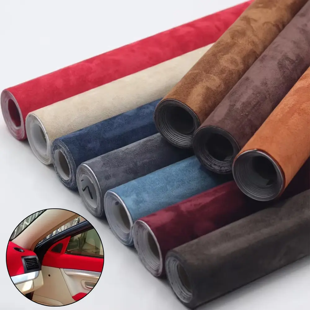 Fashion Decorative Self-Adhesive Suede Fabric Wrap Roll - 50cm*140cm Rectangular Solid Color Microfiber Synthetic Stretch Sticker for Car Interior Decor, Glass Surfaces