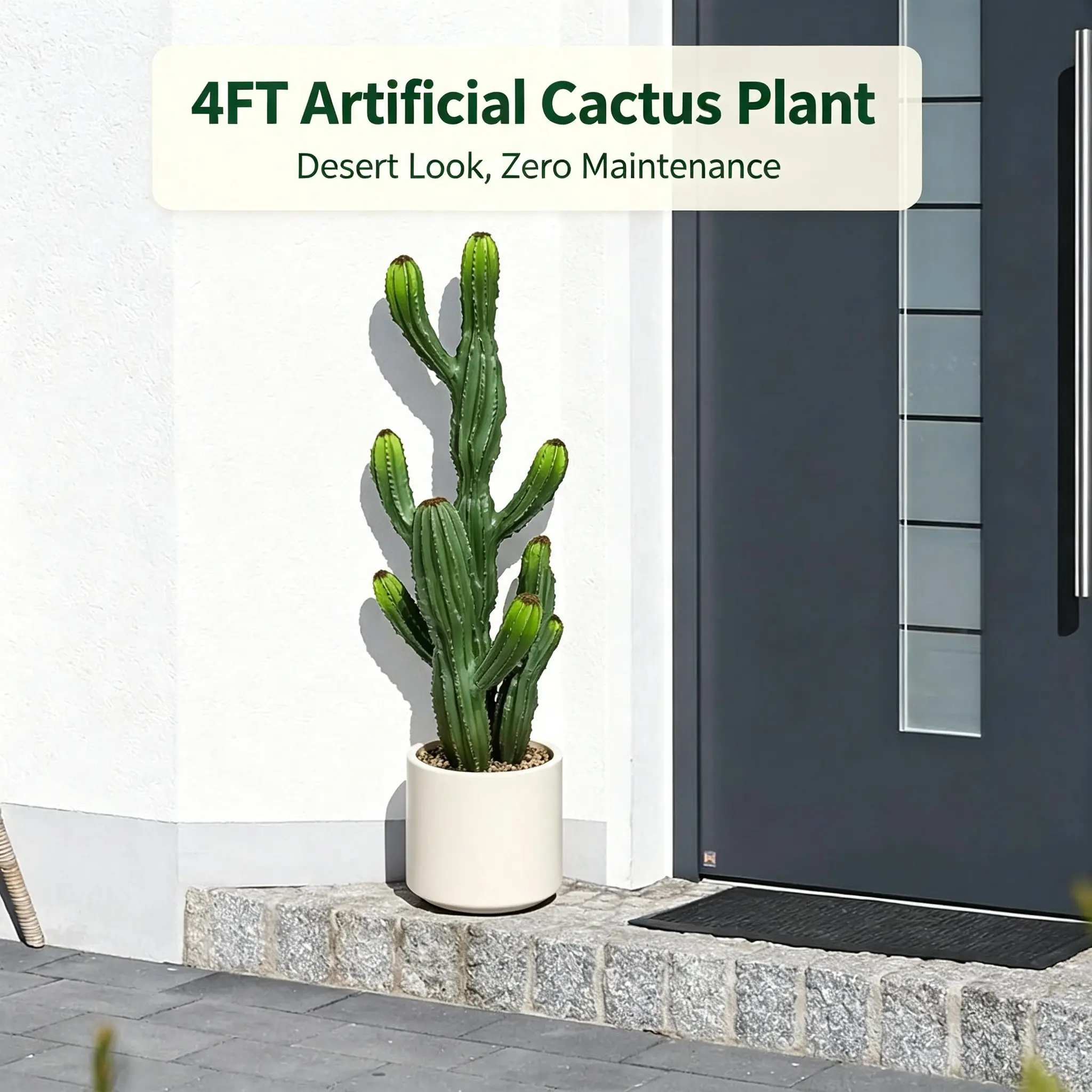 4FT Realistic Artificial Columnar Cactus Plant, Large Faux Saguaro Cactus for Indoor & Covered Porch Decor, Low Maintenance Fake Succulent Floor Plant for Living Room Entryway Apartment Home Decor Tropical Palm T artificialplants