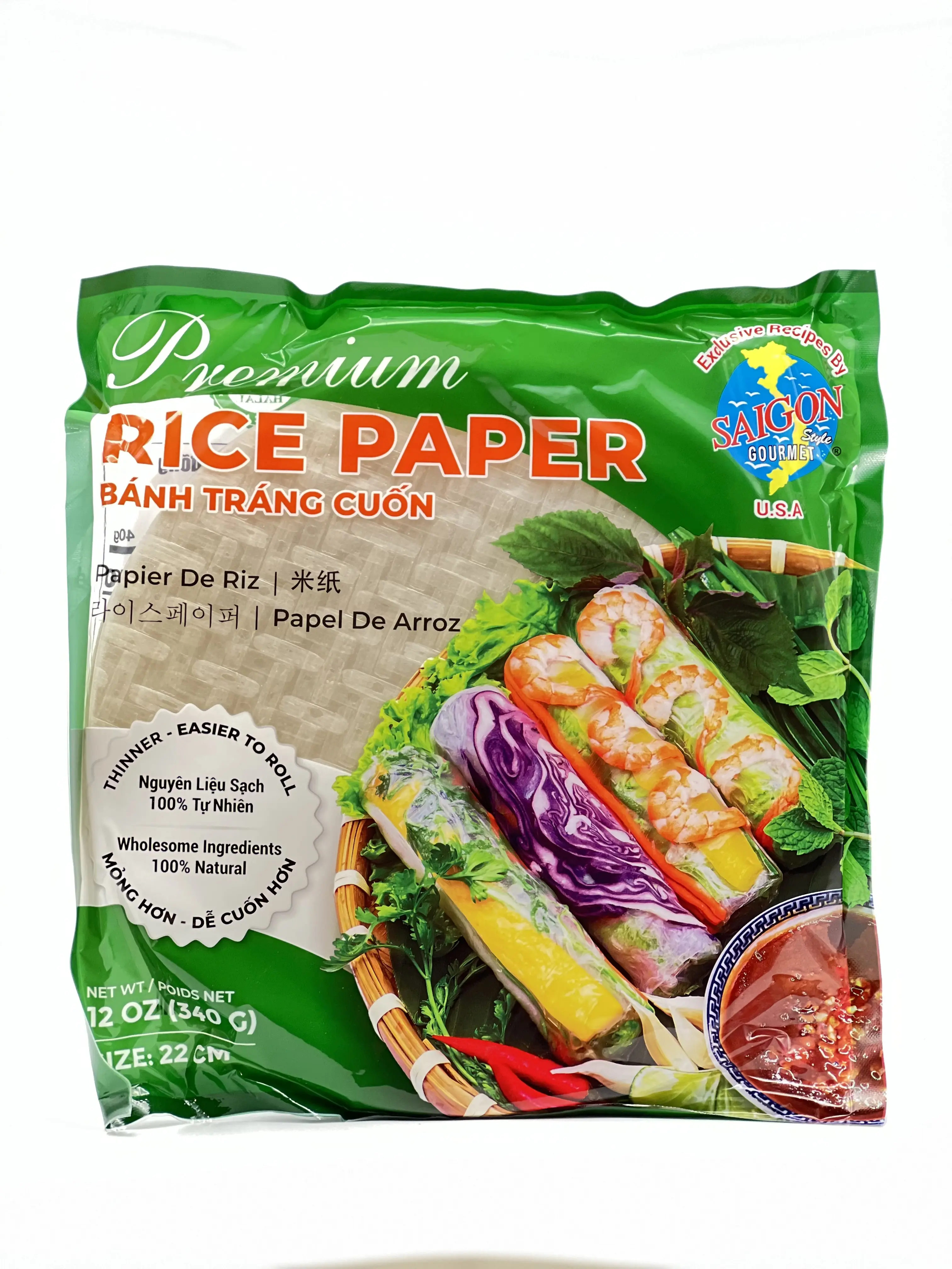 SAIGON GOURMET Premium Rice Paper, Traditional No-Tears for Spring Rolls, 22 cm, 12 oz