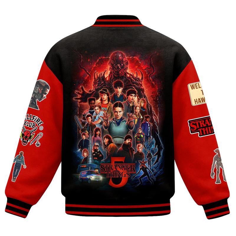 Strangger Thinggs 5 Varsity Jacket, Hawkins Horror Movie Bomber Jacket For Men And Women, Button Closure Outerwear, Vintage Winter Warm Gift | 051225.R2255.ID00