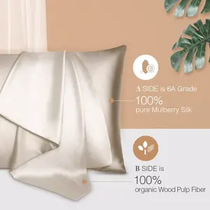 Lacette Silk Pillowcase 2 Pack ,Mulberry Silk, Double-Sided Silk Pillow Cases with Hidden Zipper (Champagne, King 20" x 36")