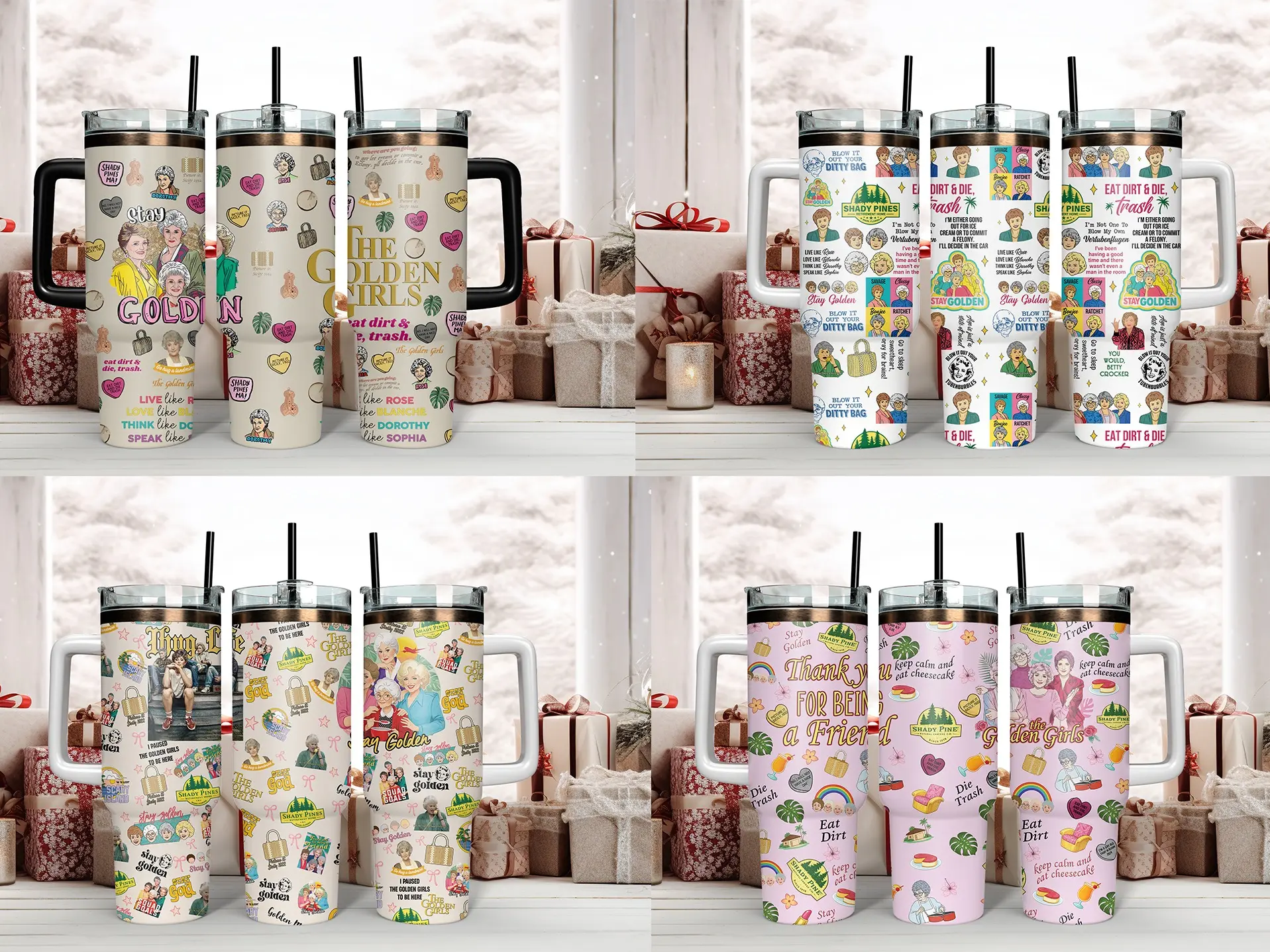 The Golden Girls Reusable Insulated Stainless Steel Tumbler Collection - BPA-Free, Dishwasher-Safe Lid, Hand-Washable Cups with Handles, Straws, Iconic Quotes (Blanche, Rose, Dorothy, Sophia) - Insulation Mugs for Sitcom Fans