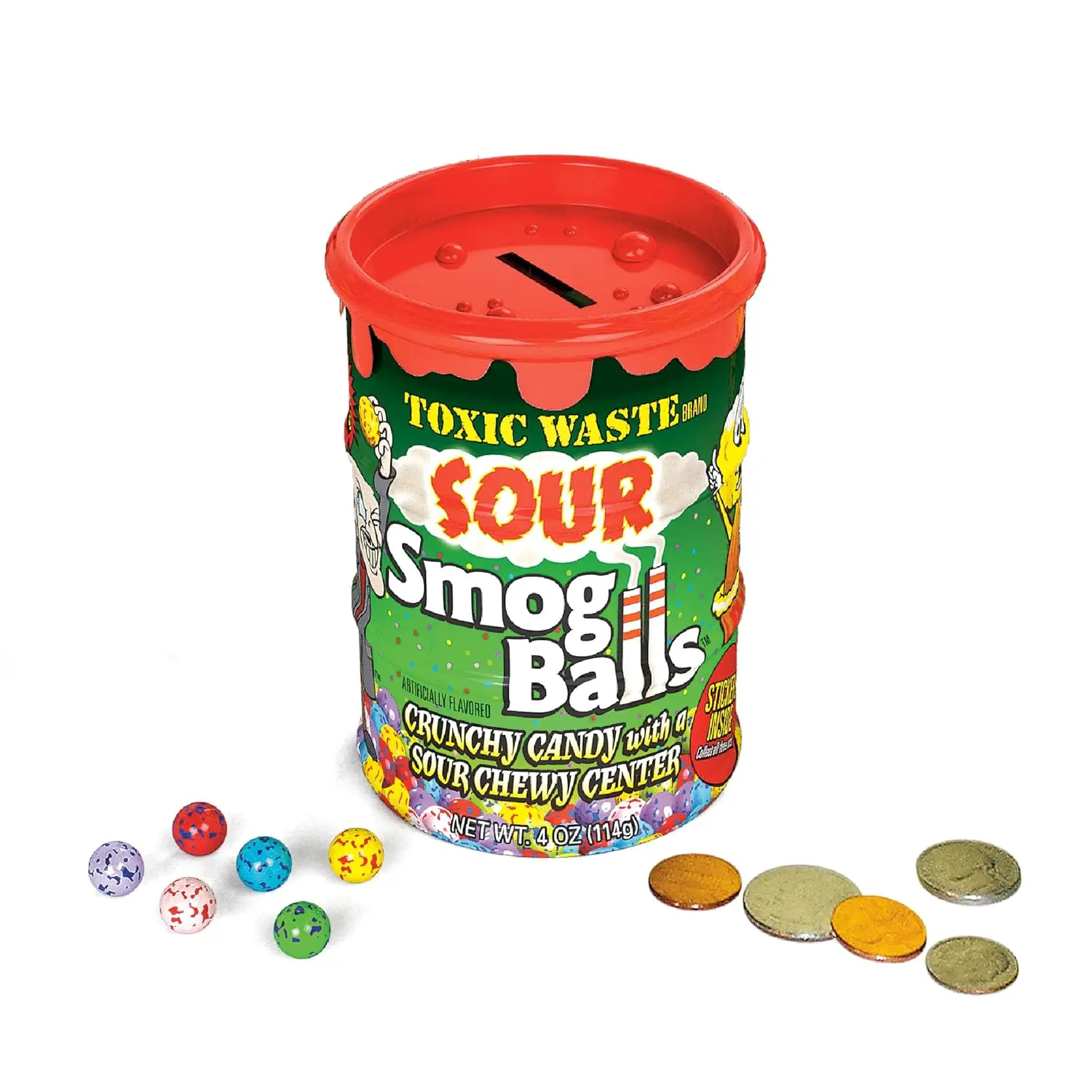 TOXIC WASTE Smog Balls Bank, Assorted Flavors, 4.0 Ounce