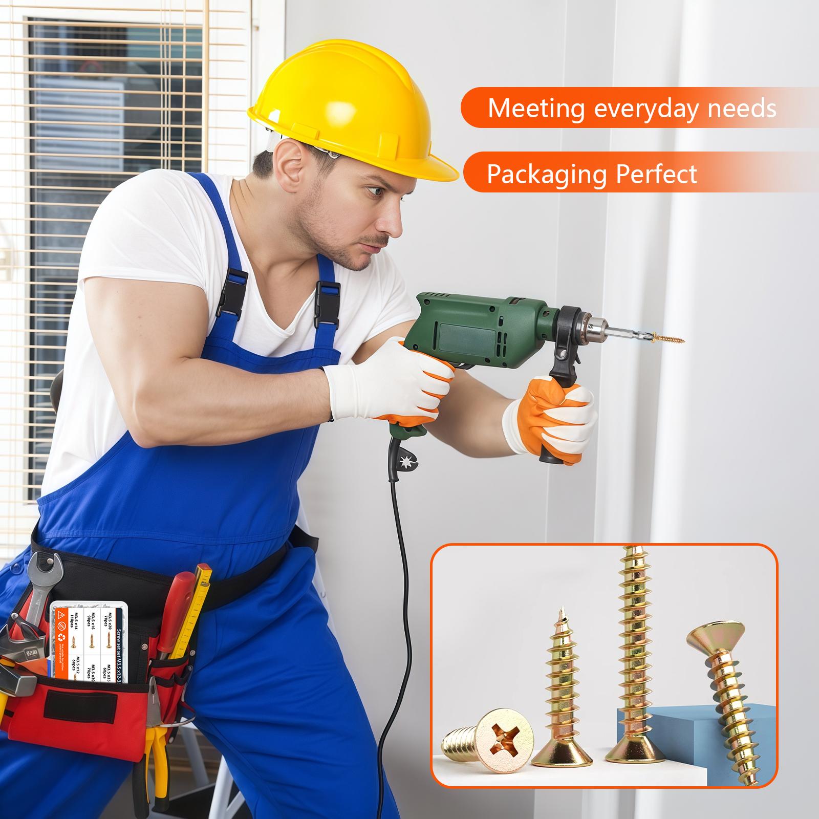 520PCS Wood Screws Assortment Kit - Carbon Steel Self Tapping Screw Set, Assorted Small Self Drilling Drywall Screws with Case, M3.5 Length 1/2" to 1-1/2" Phillips Flat Head Sheet Metal Screws,