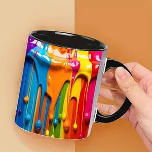 1pc Vibrant Rainbow 3D Printed Ceramic Mug Reusable Machine Washable Perfect for Coffee Tea Hot Chocolate Ideal Gift for Friends Family and More Drinkware White