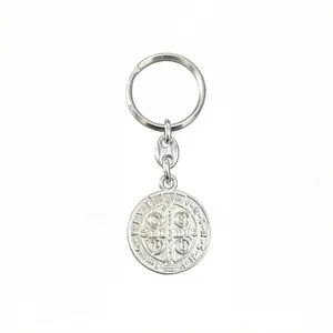 Saint Benedict Medal Keychain, Silver Color Catholic Exorcism Medal Keyring, Religious Protection Gift for Men and Women, Pendant Keychain, Lightweight Keychain