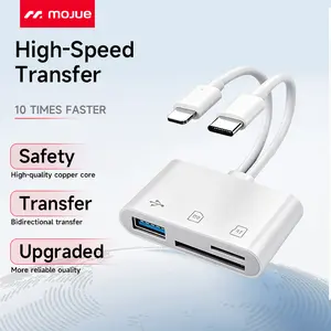 5-in-1 SD Card Reader for iPhone,iPad,Android – Dual USB-C & Lightning Adapter, Supports SD/MicroSD/USB 3.0, Fast Transfer, Plug & Play, No App Needed