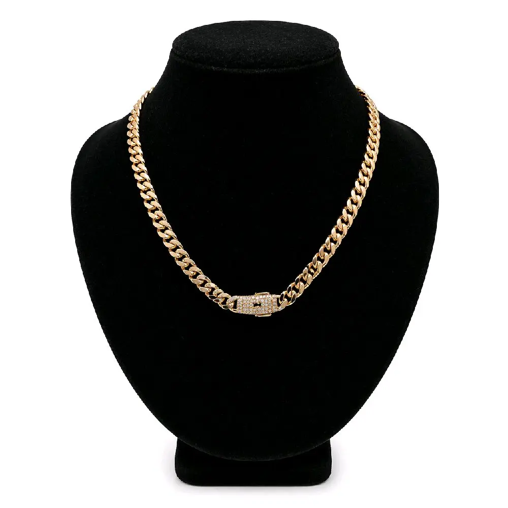 MONACI 14K Yellow Gold Hollow Cuban Chain 18" Inches 7.0MM Handcrafted in NYC with Cubic Zirconia Lock Custom Jewelry